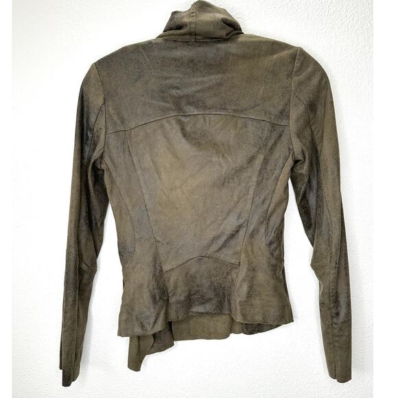 Zara Olive Green & Black Suede Long Sleeve Side Zip Cowel Neck Jacket XS - Picture 6 of 13